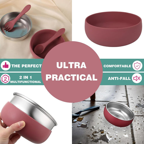 Oariips 6 Pack Stainless Steel Kids Bowls, Baby Bowls with Removable Silicone Shell, Anti Scald Toddler Snack Container