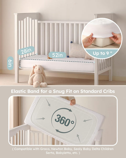 2 Pack, 52''x28'' Yoofoss Waterproof Crib Mattress Protector Quilted Crib Mattress Pad Cover Ultra Soft and Breathable