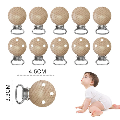 30 Pieces Wood Pacifier Clips, Natural Beech Wood Teething Grasping Toy Suspender Clips for DIY Pacifier Chains