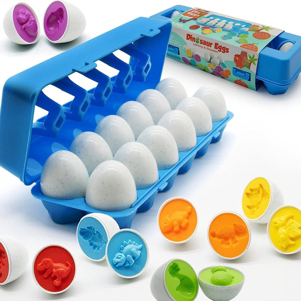 MOONTOY Dinosaur Matching Eggs for Toddlers, 12PCS Educational Learning Color & Shape Recognition Montessori Toy