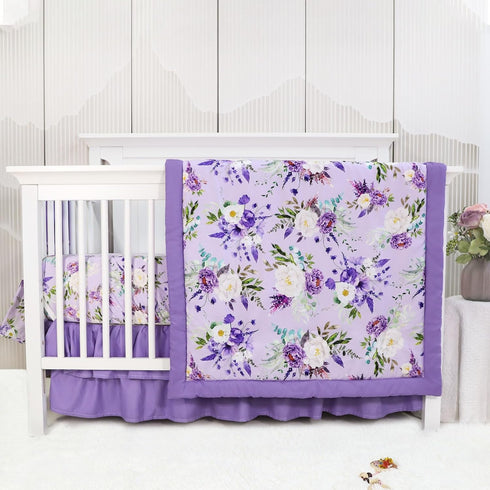Crib Bedding Set for Girls, Purple Baby Crib Bedding Set 4 Piece,