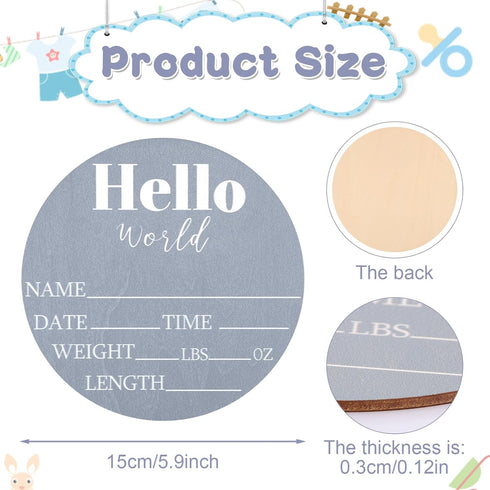 NQEUEPN 5.9 Inch 22404 Wooden Baby Announcement Sign, Hello World Newborn Sign Birth Announcement Signs Baby Name
