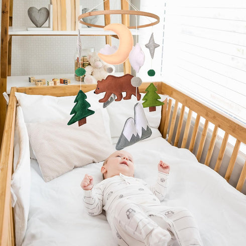 Pack Woodland Baby Mobile, Woodland Mobile for Crib, Bear Crib Mobile for Boys, Nursery Mobile for Bassinet, and Play