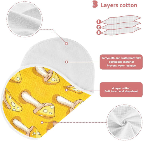 YEGAME Set 1 11 22 Inch Muslin Baby Burp Cloths of - Mushroom Super Absorbent Cotton Burping Rags Soft Baby Washcloths