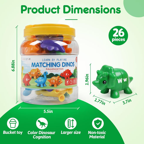 Matching Letters Dinosaur Toy, Double-Sided ABC Letters Match Game for Preschool, Educational Learning Toy for Toddlers