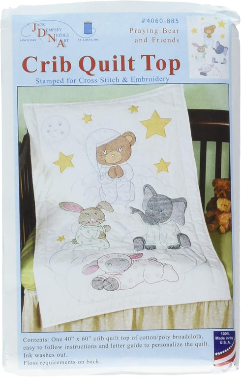 Jack Dempsey Needle Art Praying Bear and Friends Crib Quilt Top