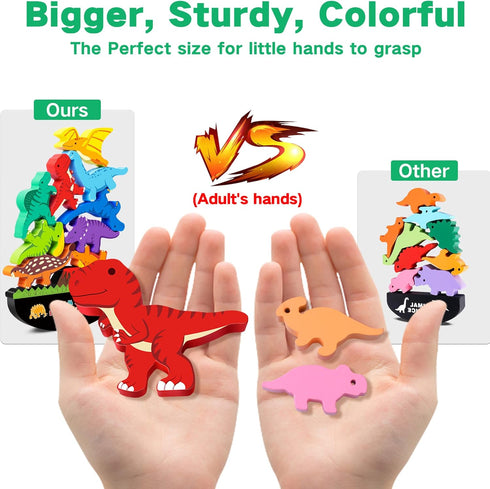 FFTROC Montessori Dinosaur Toys for 2-4 Year Old Boys - Wooden Stacking Dinosaur Toys for Kids