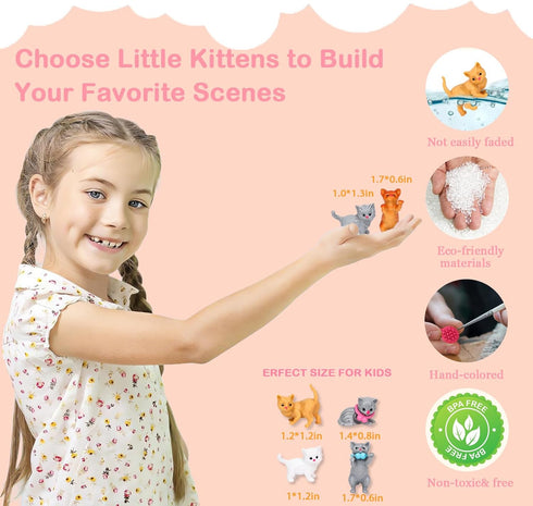 43Pcs Cat Figures Playset, Interactive Pretend Play Kit, Realistic Cats Care Center for Girls Boys Age 3 4 5 6+,