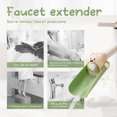 EQUNROY 2-Pack Beige Faucet Extender for Toddlers & Kids, Child-Safe Silicone Sink Adapter with Visual Temp Alert, Fits