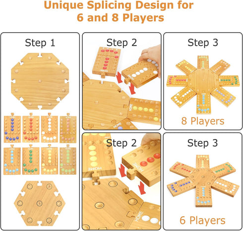 6-8 32 16 Marble Board Game,Wooden Board Game for Players,Portable Design Marble Game with Marbles Dice, Family Game