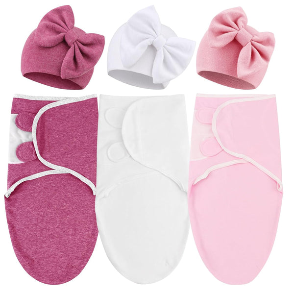DRESHOW BQUBO 3 Pack Newborn Baby Swaddle Blanket with Hats Infant Adjustable