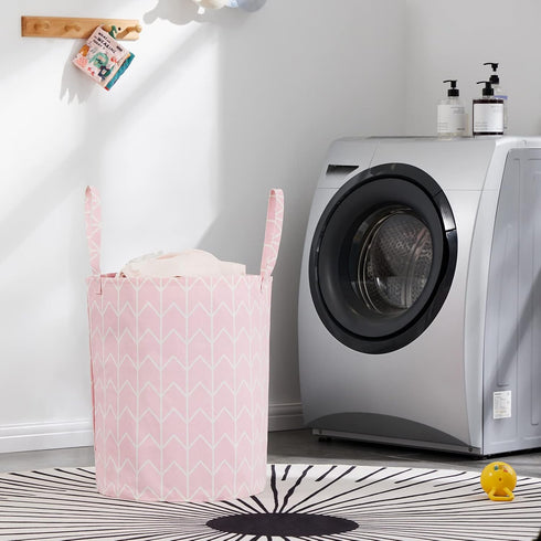 TECHMILLY Large Storage Basket for Girls and Boys, Collapsible Laundry Hamper with Long Handles for Kids Room
