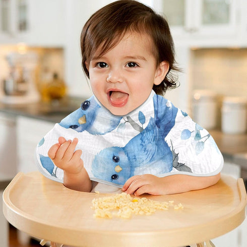 GOODOLD Set 2 Pack Blue Birds Muslin Baby Burp Cloths - Super Absorbent and Soft Burping Rags - Cotton Burp Clothes
