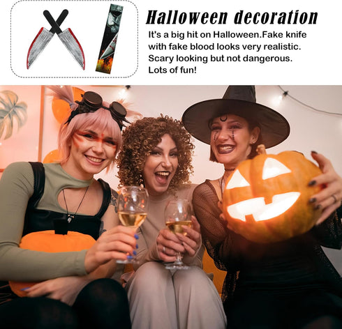 Knife Prop, 2 PCS Halloween Plastic Fake Knife, Realistic Looking Prank Toy for Halloween Decoration