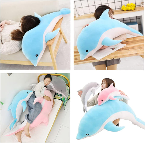 Dolphin Plush Pillow, Super Soft Stuffed Animals, Sea Animal Dolls for Boys Girls, Sleeping Cushion Gift (50cm/19.68in,