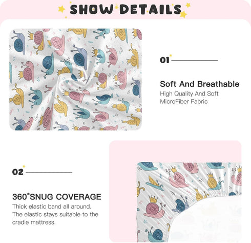 Vdsrup 39 27 5In Crib Sheets for Boys Girl Cute Snails Neutral Mini Crib Mattress Sheets Fitted, Crowns Toddler Baby