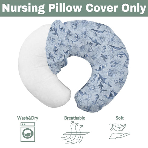 Retro Marine Animals Baby Nursing Pillow Covers for Boy Girl Whale Dolphin Jellyfish Sea Horse Turtle Coral Nursery