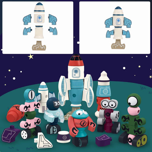 Gifts2U Magnetic Rockets Toy - Magnetic Blocks Stacking Robots for Kids, STEM Educational DIY Puzzle Playset, Ages 3-6