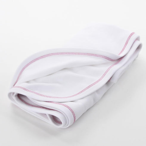Swaddle Blankets for Babies - Organic Cotton in White with Pink Stitching