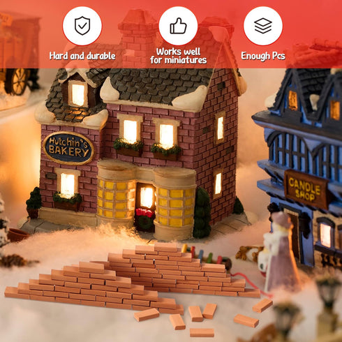 Mini Bricks Tiny Bricks for Landscaping, 1/35 Scale (200 Pcs) - Realistic Fake Miniature Bricks for Dollhouse Garden