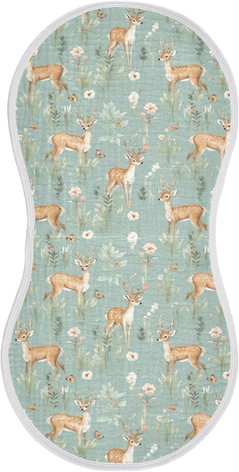 KEIGE 4Pcs Girls,11x22in,A111910 Woodland Deer Burp Cloth,Unisex Large Absorbent Soft Cotton Muslin Burping Cloths