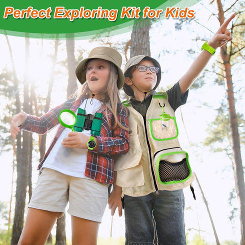 Set Backpack, YOPINSAND Kids Explorer Kit & Bug Catcher Kit, Kids Camping Gear, Outdoor Exploration with Vest & Hat