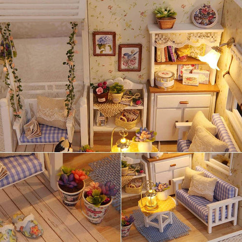 TuKIIE DIY Miniature Dollhouse Kit with Furniture, 1:24 Scale Wooden Doll House Accessories (Kitten Diary)