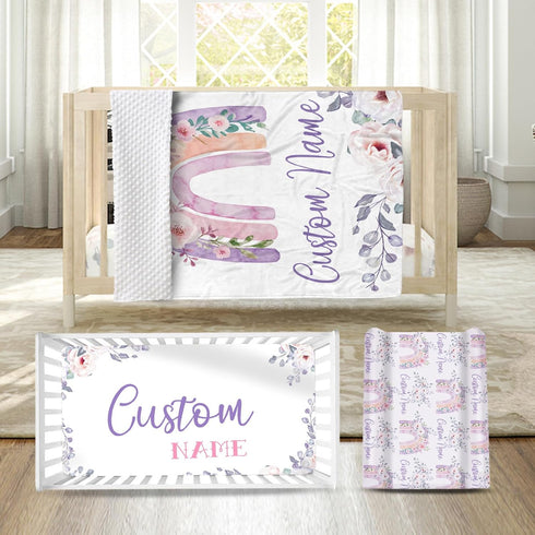 Custom Nursery Crib Bedding Set - Personalized Nursery Decor Baby Blanket Fitted