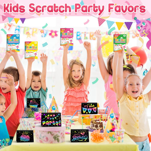 24 Pack Scratch Art Party Favors for Kids: Rainbow Scratch Art Notebook, Easter Basket Stuffers, Coloring Books Goodie