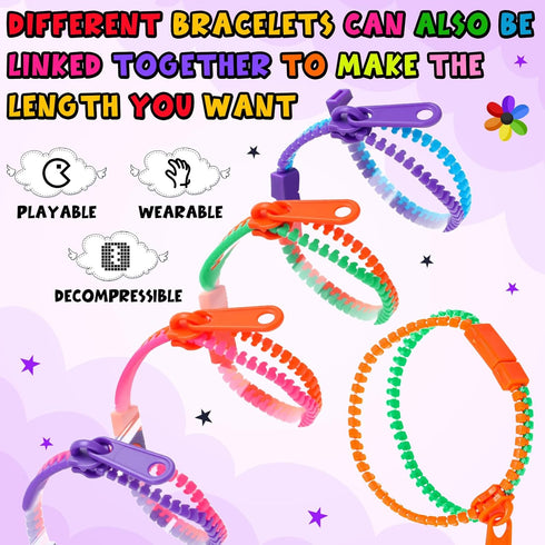 200 7.9 Inch Yinkin Pieces Party Favors Bulk Friendship Fidget Zipper Bracelets Children Sensory Toy Fidgets Friendship
