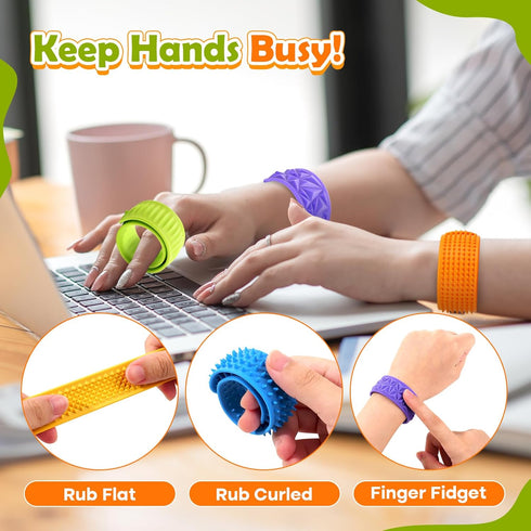 6 Pack, Sensory Fidget Toys for Kids: Textured Silicone Slap Bracelets Stress Relief Fidgets for Autism ADHD, Wearable