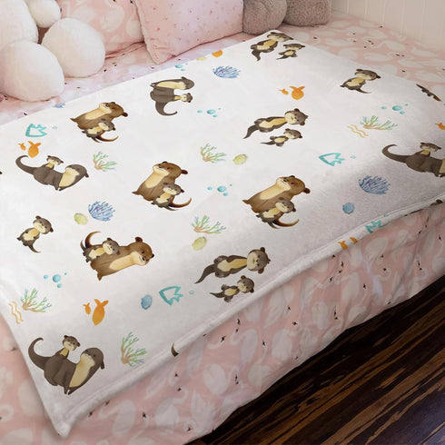 Baby Cute Sea Otter Blanket, Cute Animals Family Soft Swaddle Blanket, Cartoon Sea Animals, Unisex Receiving Blanket,