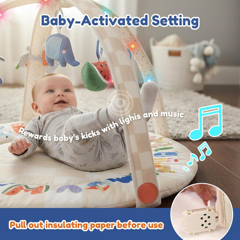 Tummy 6 ABC123 Baby Play Gym & Activity Mat with Light-up Musical Arch, Washable Time Mat with Detachable Sensory Toys