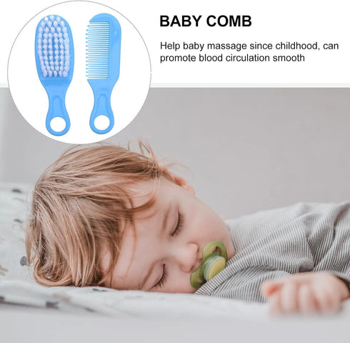 Set 2 Sets Brush and Comb for Newborns, Soft Bristle Massage Hairbrush with Comb for Sensitive Hair, Blue and Pink