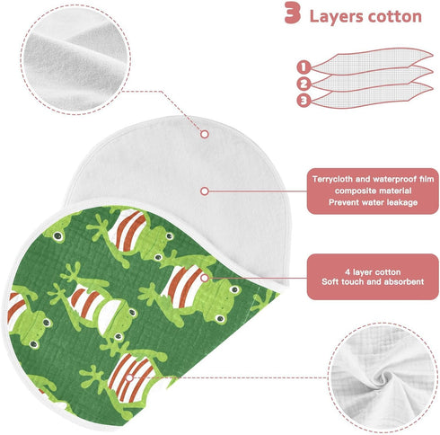 tplaotee 22x11in Cartoon Green Frogs Red-Stripe Cotton Burp Cloth Soft Touch Baby wash Cloth for Babies boy and Girl