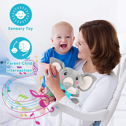 Aitbay Plush Elephant Music Baby Toys for 0 to 6 Months, Cute Stuffed Animal Light Up Baby Toys for Newborns and