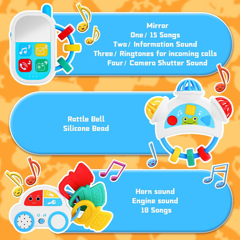 5PCS 0-18 Baby Sensory Toys - Baby Rattle Teething Toys Kits with Music, Infant Newborn Montessori Toys for Boys Girls