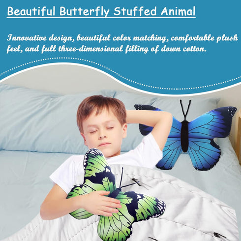 zhidiloveyou Kawaii Butterfly Stuffed Animal Plush Toy, Blue Butterfly Pillow Gift, 16×12 inch