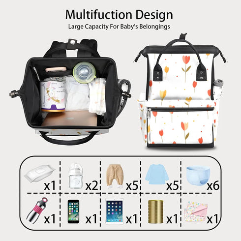 Hsnar Backpack Cute Tulip Flower Waterproof Diaper Bag Large Capacity Baby Bag with Stroller Straps, Multi-Pocket