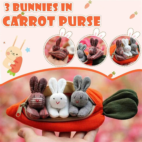 ZZXIAOJIE Easter Hide-and-Seek Bunnies in Carrot Pouch,Three Bunnies in a Carrot Purse,Carrot Plush Toy,Plush Stuffed