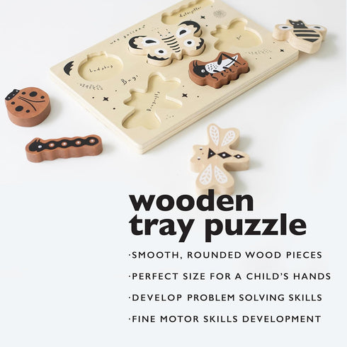 Wee Gallery Wooden Animals Tray Puzzle, Montessori Activity for Early Learning, Educational Toy for Kids and Toddlers