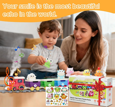 Utrena Set, 1 2 3 Toddler Train Track Toys,Electric Farm Animal Train Realistic Steam Lights Sound, Interactive Boy