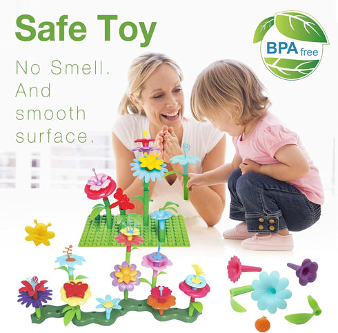 3-6 Years Old Toddler Toys - Flower Garden Building Toy with Insect Pegs, 153Pcs Educational STEM Stacking Set
