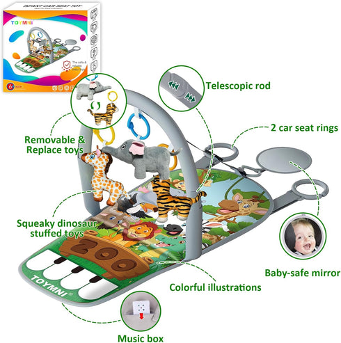 Car Seat Toys for Baby 6 to 12 Months, Musical Pedal Piano, Baby Travel Toys with Mirror and Squeaky Animal Toys