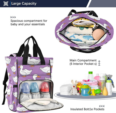 YANENDIE Backpack, Backpack Backpack Cute Farm Goose Diaper Bag Unisex Travel Baby Diaper Bags with Stroller Straps