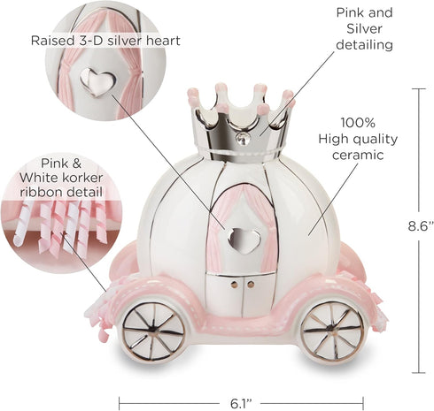 Ceramic Princess Carriage Piggy Bank for Baby Girl Room Decor