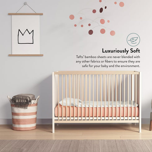 Tafts Crib Sheets, 100% Viscose Bamboo Fitted, 8 Inch Deep Pocket, Standard Crib & Toddler Mattress, Cooling Soft (28 x
