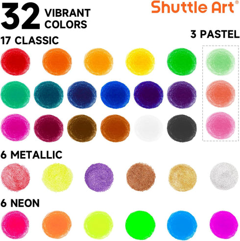 32 Shuttle Art Tempera Paint Sticks, Colors Solid Tempera Paint for Kids, Super Quick Drying, No-Toxic, Works Great on