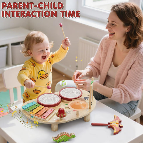 Set, 1-3, Set Lehoo Castle Baby Drum Wooden Musical Instruments, Montessori Toys for Toddlers Percussion with Xylophone
