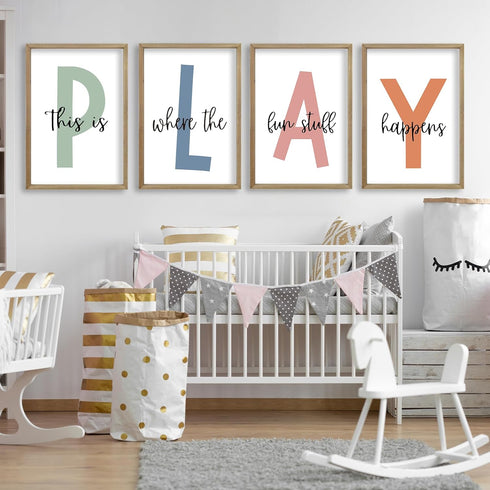 TQianJiang 11x16 Inch Set 4 This Is Where The Fun Stuff Happens Kids Playroom Wall Art Of Rustic Kids Wood Framed Boy